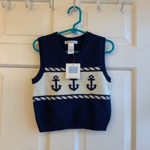 JANIE AND JACK NavyAnchor Cable Knit Sweater Vest